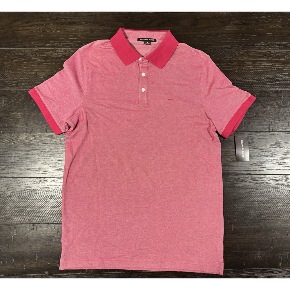 NWT Michael Kors Mens Greenwich Polo Shirt Pink Heather Tipped Trim Size S